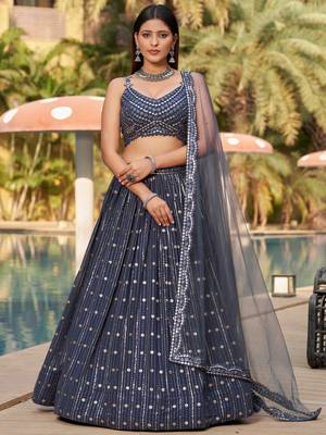  grey sequins georgette lehenga set choli with dupatta 1