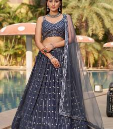  grey sequins georgette lehenga set choli with dupatta