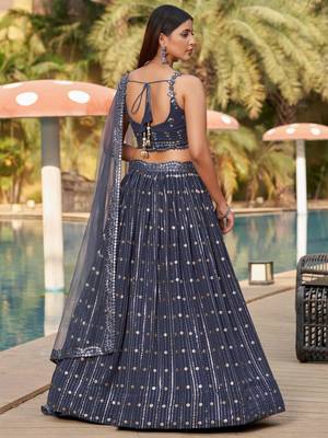  grey sequins georgette lehenga set choli with dupatta 4