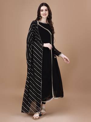 Black color lace work georgette anarkali kurti 1