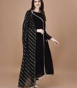 Black color lace work georgette anarkali kurti