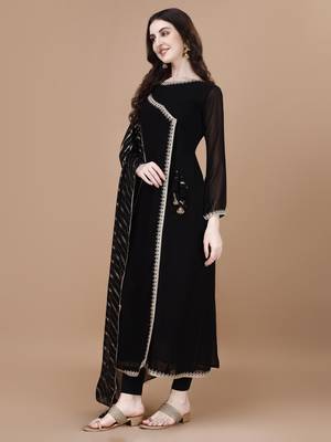 Black color lace work georgette anarkali kurti 3