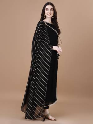 Black color lace work georgette anarkali kurti 4