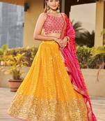 Stunning Yellow Sequins Georgette Wedding Wear Lehenga Choli