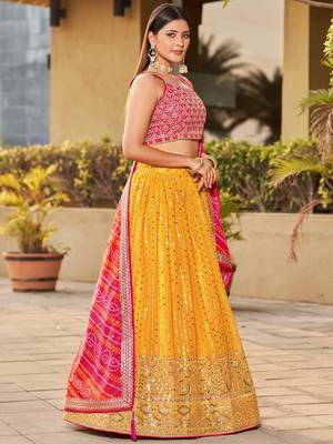 yellow sequins georgette lehenga set choli with dupatta 2