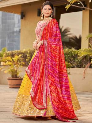 yellow sequins georgette lehenga set choli with dupatta 3