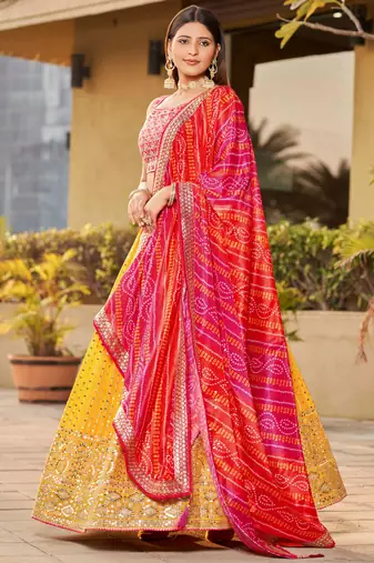 yellow sequins georgette lehenga set choli with dupatta