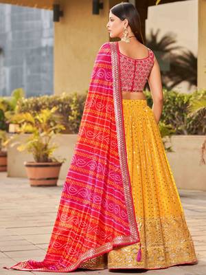 yellow sequins georgette lehenga set choli with dupatta 4