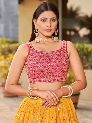 yellow sequins georgette lehenga set choli with dupatta 5