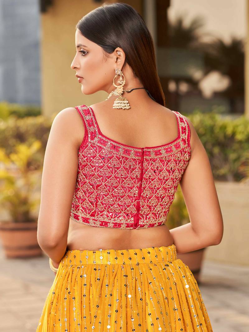 Stunning Yellow Sequins Georgette Wedding Wear Lehenga Choli