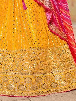 yellow sequins georgette lehenga set choli with dupatta 7