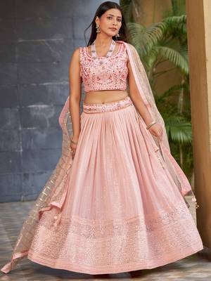 pink sequins art silk lehenga set choli with dupatta with dupatta 1