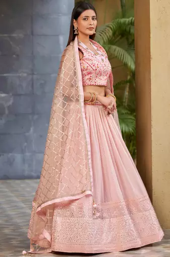 pink sequins art silk lehenga set choli with dupatta with dupatta