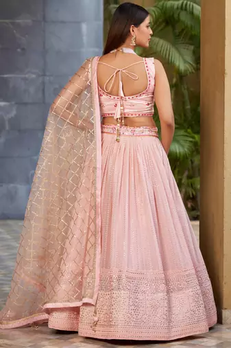 pink sequins art silk lehenga set choli with dupatta with dupatta