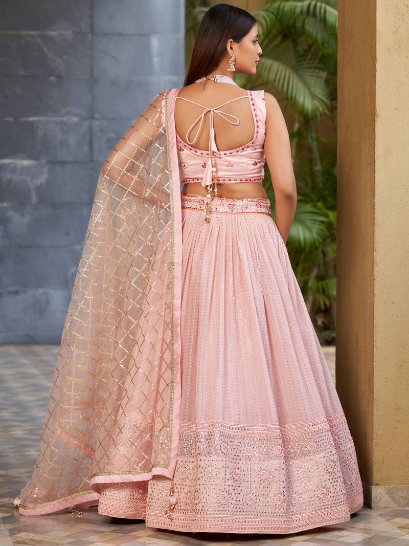 Beautiful Pink Sequins Art Silk Bridesmaid Lehenga Choli With Dupatta