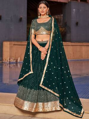 green sequins georgette lehenga set choli with dupatta 1