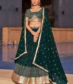 green sequins georgette lehenga set choli with dupatta