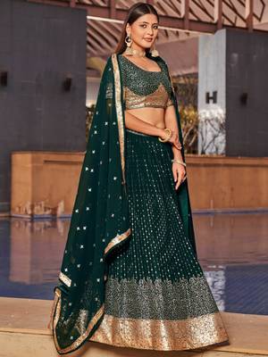green sequins georgette lehenga set choli with dupatta 3