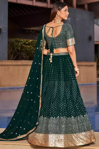 green sequins georgette lehenga set choli with dupatta