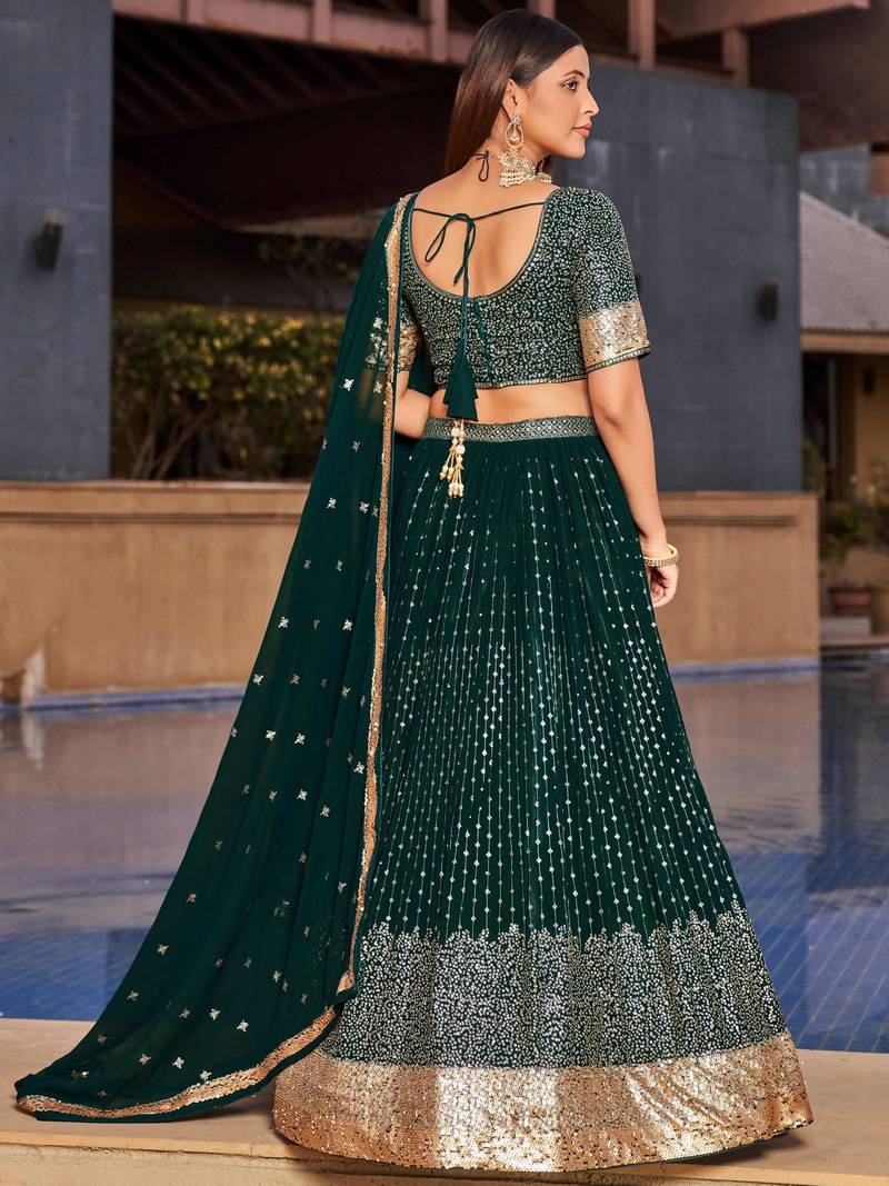 Stunning Green Sequins Georgette Reception Wear Lehenga Choli