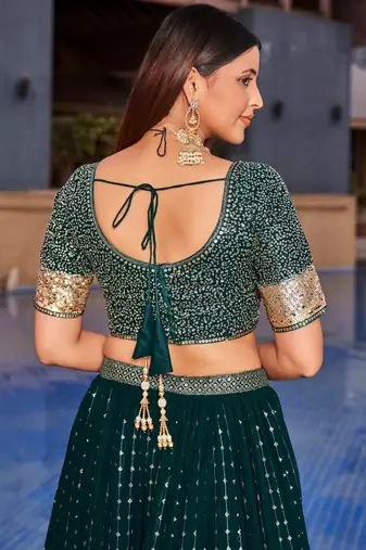 green sequins georgette lehenga set choli with dupatta