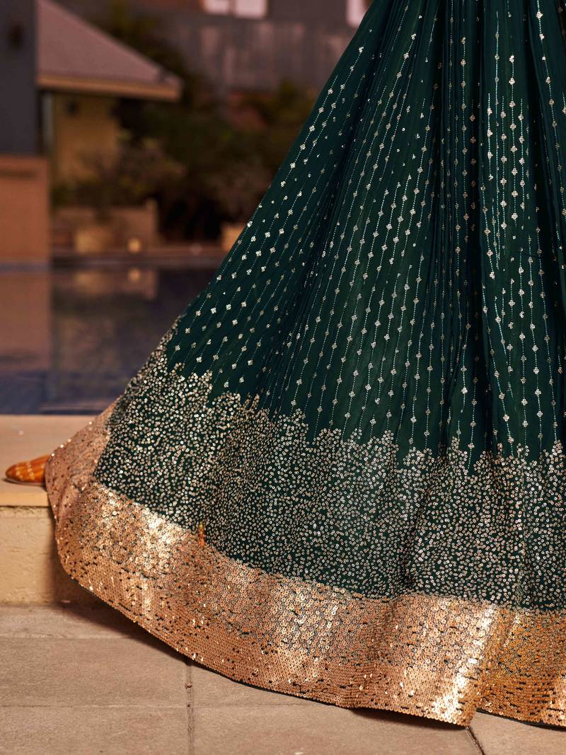 Stunning Green Sequins Georgette Reception Wear Lehenga Choli