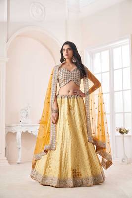 Yellow Shibori Crepe Lehenga choli set with Net Dupatta 2