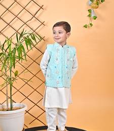 Off White Kurta Chudidar Aqua Green Jacket