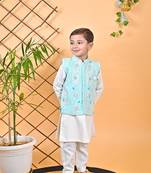 Off White Kurta Chudidar Aqua Green Jacket