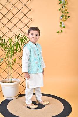Off White Kurta Chudidar Aqua Green Jacket 3