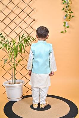 Off White Kurta Chudidar Aqua Green Jacket 4