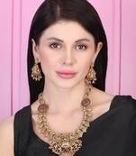 Gold plated kempu stone devi necklace set