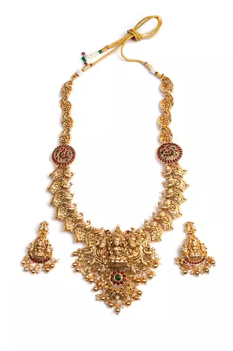 Gold plated kempu stone devi necklace set