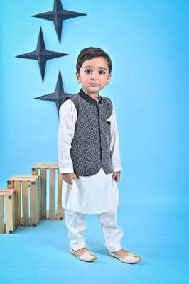 White Kurta Chudidar Black Nehru Jacket 1