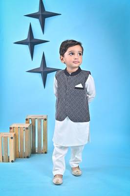 White Kurta Chudidar Black Nehru Jacket 2
