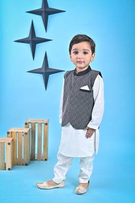 White Kurta Chudidar Black Nehru Jacket 3