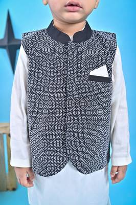 White Kurta Chudidar Black Nehru Jacket 4
