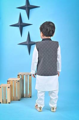 White Kurta Chudidar Black Nehru Jacket 5