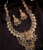 Gold plated red green kempu stone temple necklace set