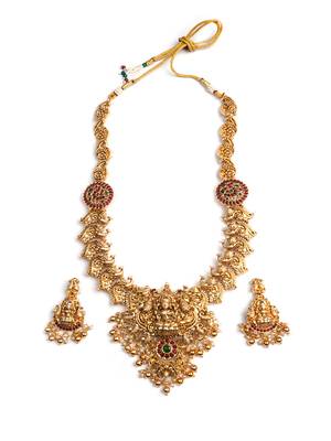 Gold plated red green kempu stone temple necklace set 4