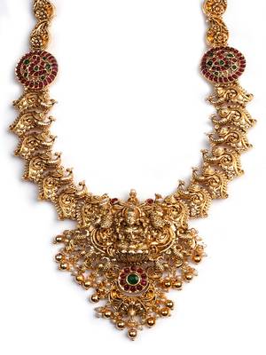 Gold plated red green kempu stone temple necklace set 5