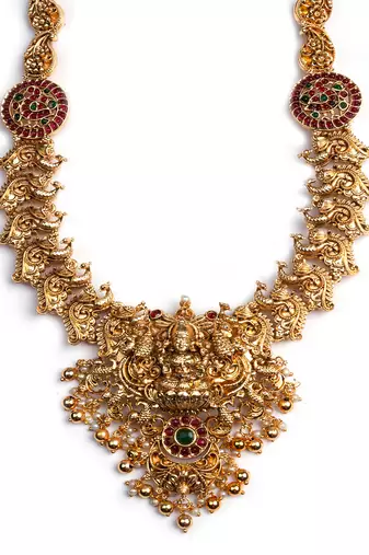 Gold plated red green kempu stone temple necklace set