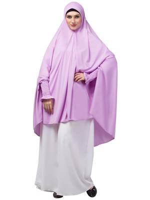 nazneen stretchable jersey jilbab khimar hijab with smoking sleeves – purple 1