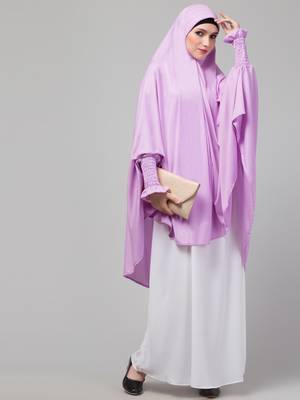 nazneen stretchable jersey jilbab khimar hijab with smoking sleeves – purple 4