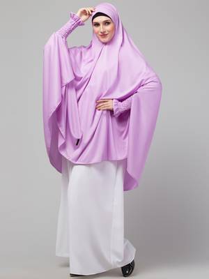 nazneen stretchable jersey jilbab khimar hijab with smoking sleeves – purple 5