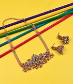 Gold plated sleek classy peacock chowker necklae set