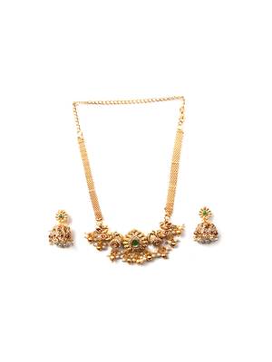 Gold plated sleek classy peacock chowker necklae set 5