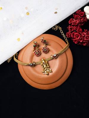Gold plated tripuati temple chowker set 1