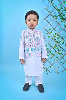 White Kurta Pant Printed Jacket 1