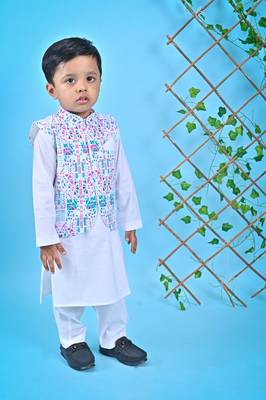 White Kurta Pant Printed Jacket 2